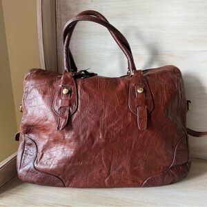 Margot Brown Leather Satchel Tote Travel Carryall Croc Embossed